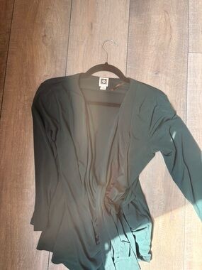 Dark Green Open Front Wrap Blouse